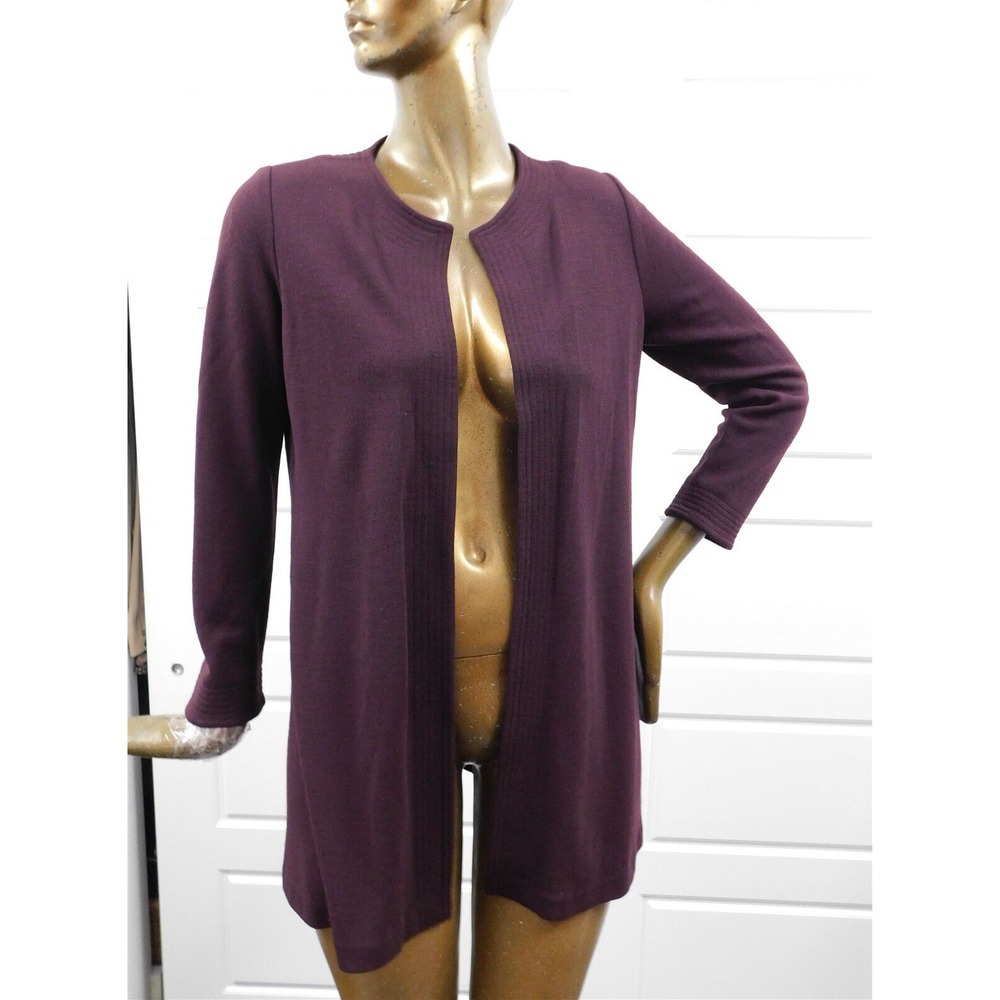 Eileen Fisher Eggplant Purple Knit Openโ Cardigan Long Jacket sz PS